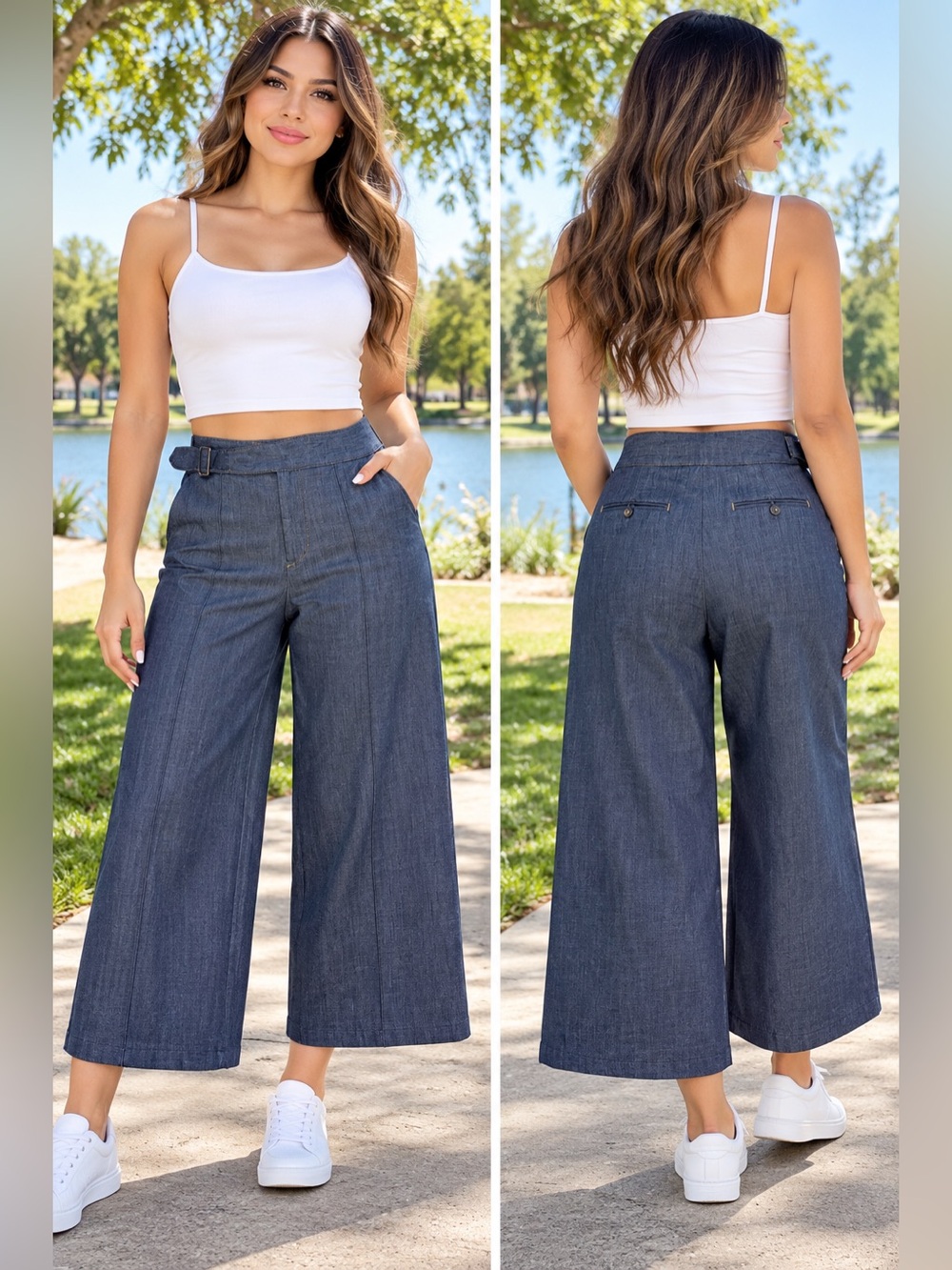 ZARA Women’s Dark Wash Wide Leg Cropped Denim Pants Size M